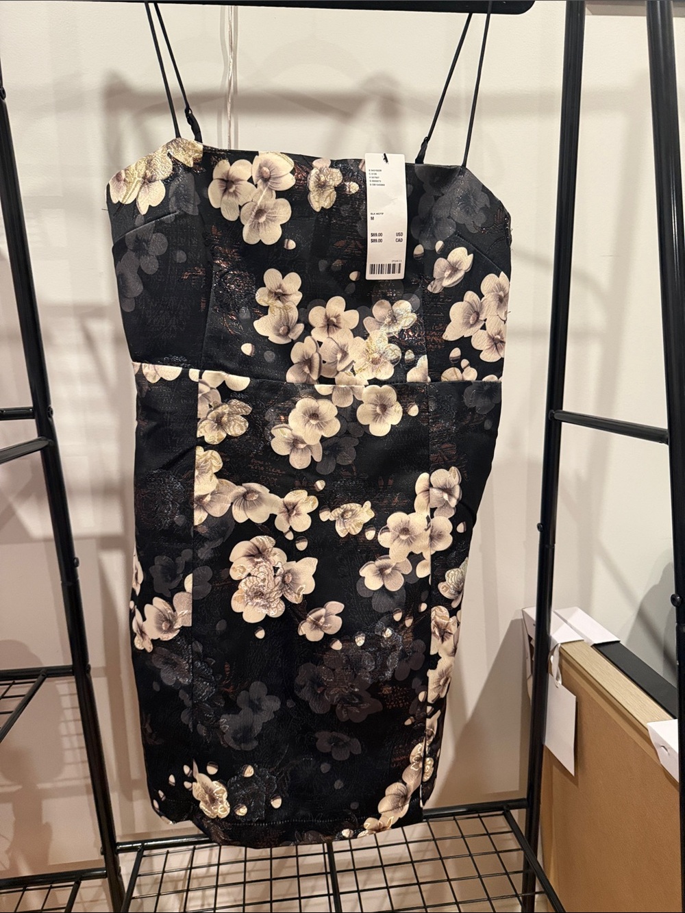 Urban Outfitters Black Strapless Floral Bodycon Dress
